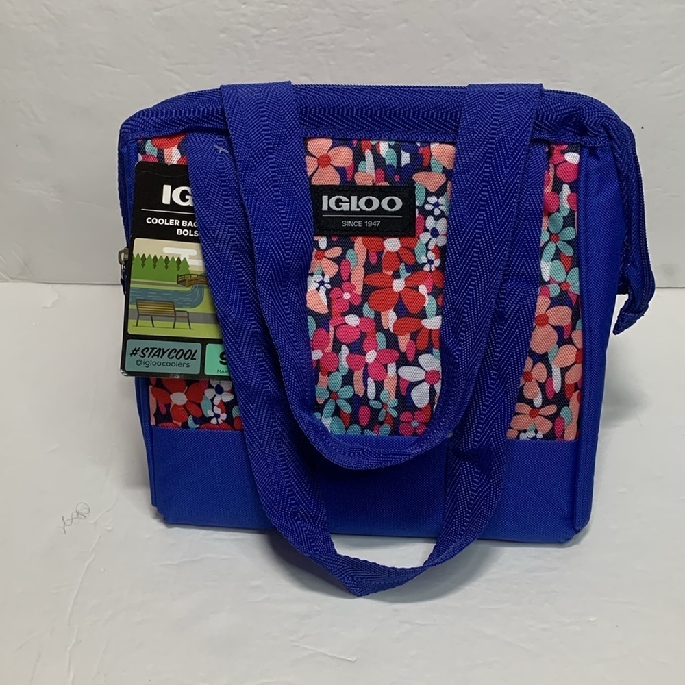 Igloo Cooler Tote Bag Blue Floral 9 Can Capacity Collapsible NWT